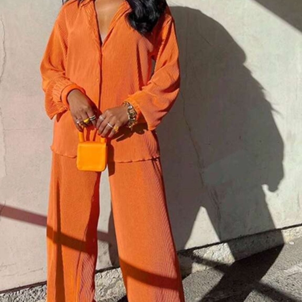 Casual Wide-Leg 2pc Set in Vibrant Orange